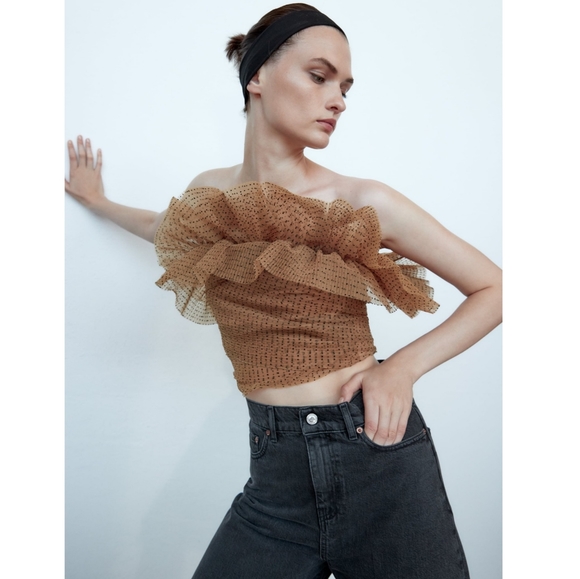 Zara tulle ruffle crop top - Picture 2 of 15